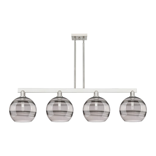 Innovations Rochester 53in 4-Light Island Light | Industrial Brushed Satin Nickel and Light Smoke Glass | Kitchen Island & | Model 716-4I-SN-G556-10SM