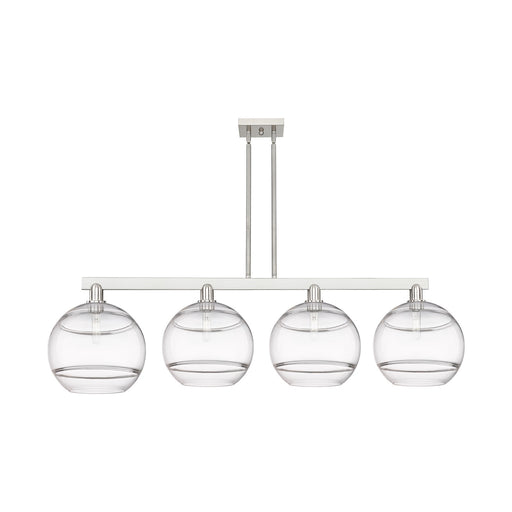 Innovations Rochester 55in 4-Light Island Light | Industrial Brushed Satin Nickel and Clear Glass | Kitchen Island & Dining | Model 716-4I-SN-G556-12CL