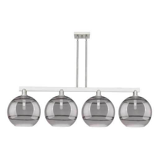 Innovations Rochester 55in 4-Light Island Light | Industrial Brushed Satin Nickel and Light Smoke Glass | Kitchen Island & | Model 716-4I-SN-G556-12SM