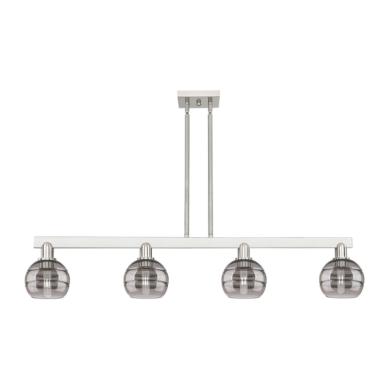 Innovations Rochester 49in 4-Light Island Light | Industrial Brushed Satin Nickel and Light Smoke Glass | Kitchen Island & | Model 716-4I-SN-G556-6SM
