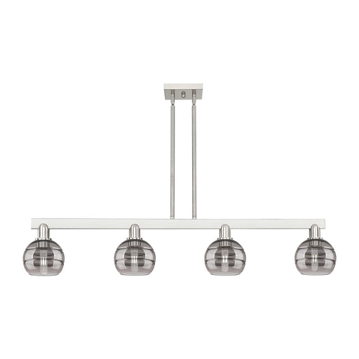 Innovations Rochester 49in 4-Light Island Light | Industrial Brushed Satin Nickel and Light Smoke Glass | Kitchen Island & | Model 716-4I-SN-G556-6SM