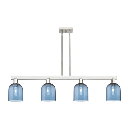 Innovations Bella 48in 4-Light Island Light | Industrial Brushed Satin Nickel and Blue Glass | Kitchen Island & Dining Room | Model 716-4I-SN-G558-6BL