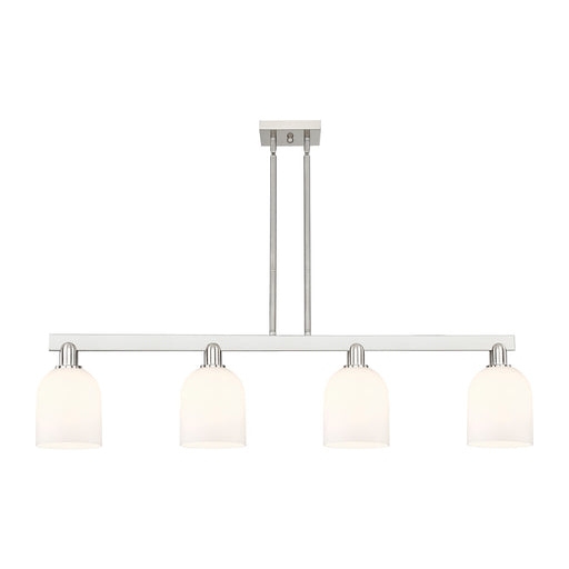 Innovations Bella 48in 4-Light Island Light | Industrial Brushed Satin Nickel Steel and White Glass | Kitchen Island & Dining | Model 716-4I-SN-G558-6GWH