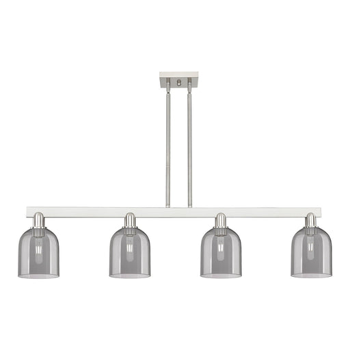 Innovations Bella 48in 4-Light Island | Industrial Brushed Satin Nickel and Light Smoke Glass | Kitchen Island & Dining Room | Model 716-4I-SN-G558-6SM