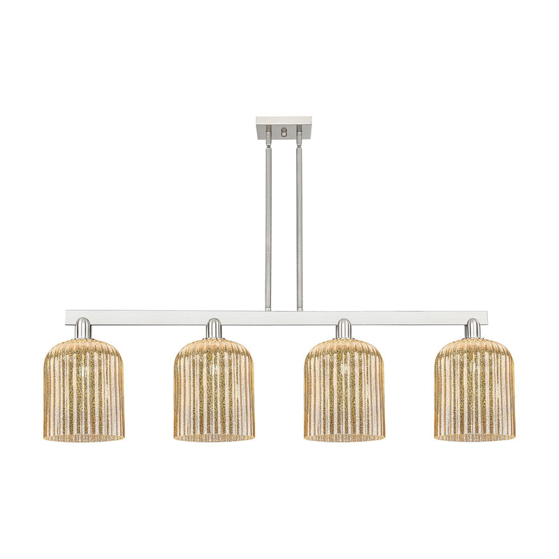 Innovations Bridal Veil 51in 4-Light Island Light | Industrial Brushed Satin Nickel and Mercury Ribbed Glass | Kitchen Island & | Model 716-4I-SN-G559-8ME