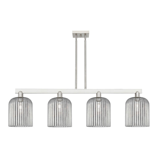Innovations Bridal Veil 51in 4-Light Island Light | Industrial Brushed Satin Nickel and Light Smoke Ribbed Glass | Kitchen | Model 716-4I-SN-G559-8SM