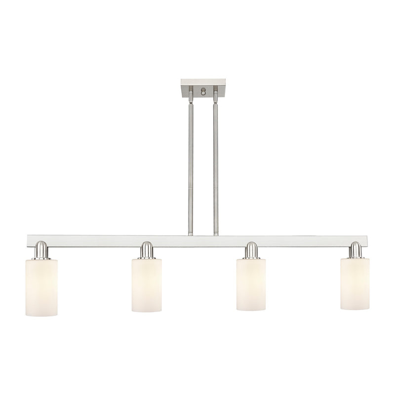 Innovations Clymer 47in 4-Light Island Light | Industrial Brushed Satin Nickel and Matte White Glass | Kitchen Island & Dining Room | Model 716-4I-SN-G801
