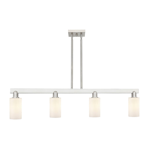 Innovations Clymer 47in 4-Light Island Light | Industrial Brushed Satin Nickel and Matte White Glass | Kitchen Island & Dining Room | Model 716-4I-SN-G801