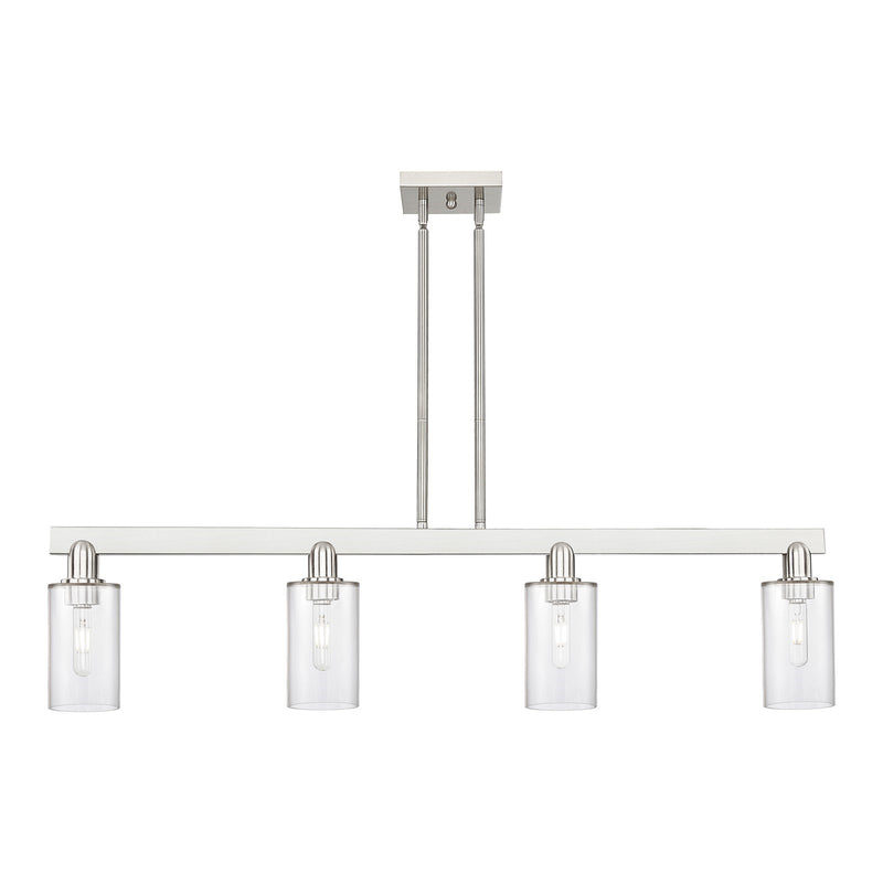 Innovations Clymer 47in 4-Light Island Light | Industrial Brushed Satin Nickel Steel and Clear Glass | Kitchen Island & Dining Room | Model 716-4I-SN-G802