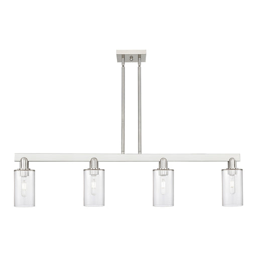 Innovations Clymer 47in 4-Light Island Light | Industrial Brushed Satin Nickel Steel and Clear Glass | Kitchen Island & Dining Room | Model 716-4I-SN-G802