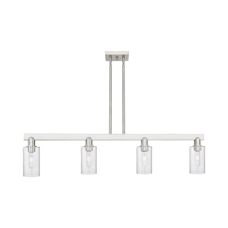 Innovations Clymer 47in 4-Light Island Light | Industrial Brushed Satin Nickel Steel and Seedy Glass | Kitchen Island & Dining Room | Model 716-4I-SN-G804