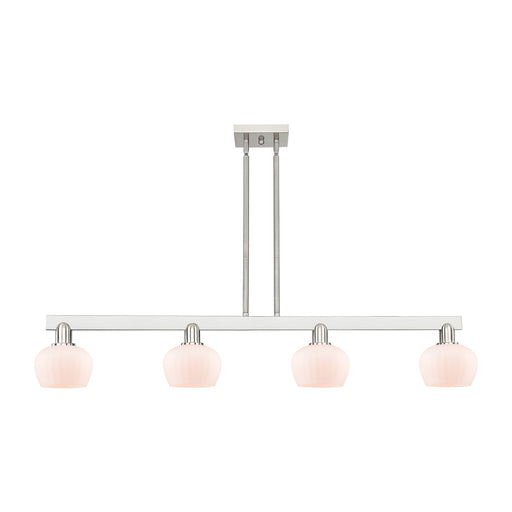 Innovations Fenton 49in 4-Light Island Light | Industrial Brushed Satin Nickel Steel and Matte White Ribbed Glass | Kitchen Island & | Model 716-4I-SN-G91