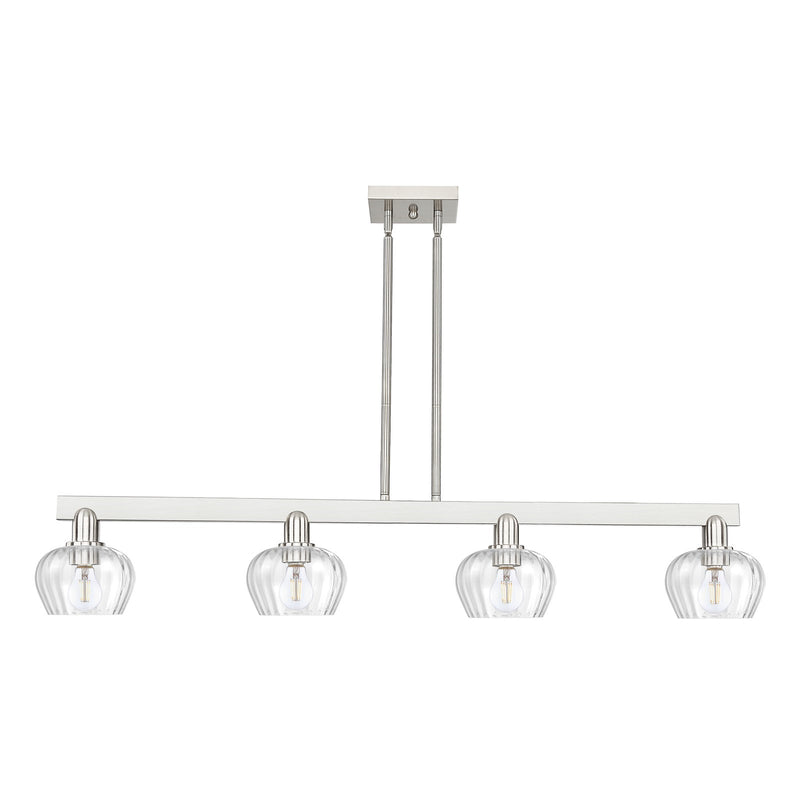 Innovations Fenton 49in 4-Light Island Light | Industrial Brushed Satin Nickel Steel and Clear Ribbed Glass | Kitchen Island & | Model 716-4I-SN-G92