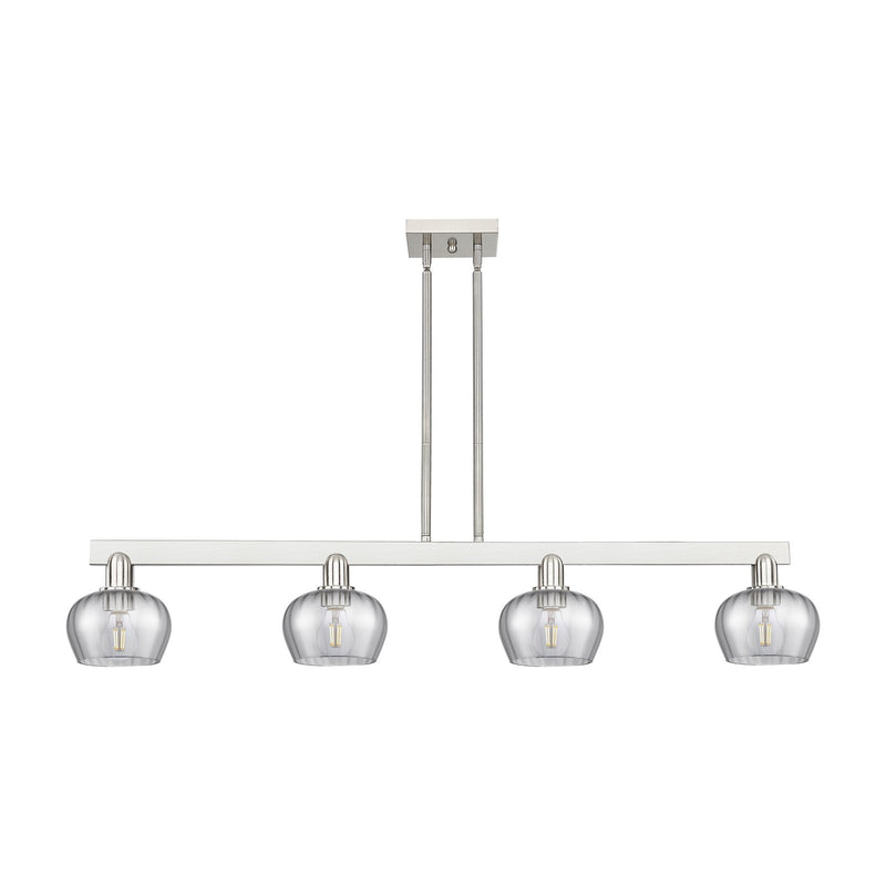 Innovations Fenton 49.25in 4-Light Island Light | Industrial Brushed Satin Nickel Steel and Light Smoke Ribbed Glass | Kitchen | Model 716-4I-SN-G93