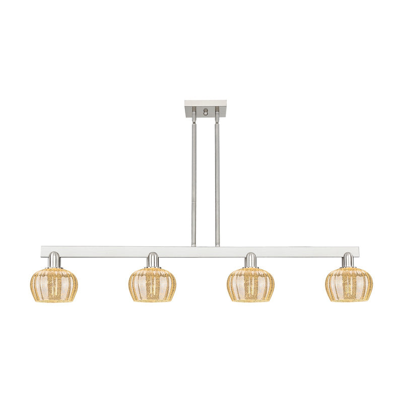 Innovations Fenton 49.25in 4-Light Island Light | Industrial Brushed Satin Nickel and Mercury Ribbed Glass | Kitchen Island & Dining | Model 716-4I-SN-G96