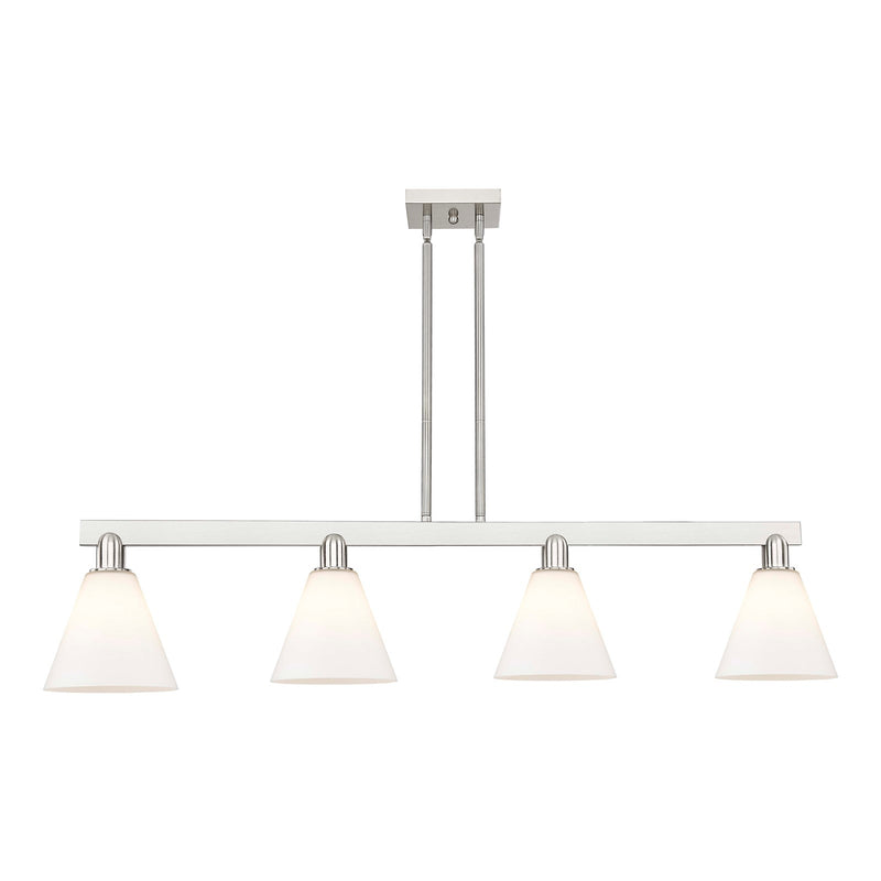 Innovations Berkshire Glass 51in 4-Light Island Light | Industrial Brushed Satin Nickel and Matte White Glass | Kitchen Island & | Model 716-4I-SN-GBC-81