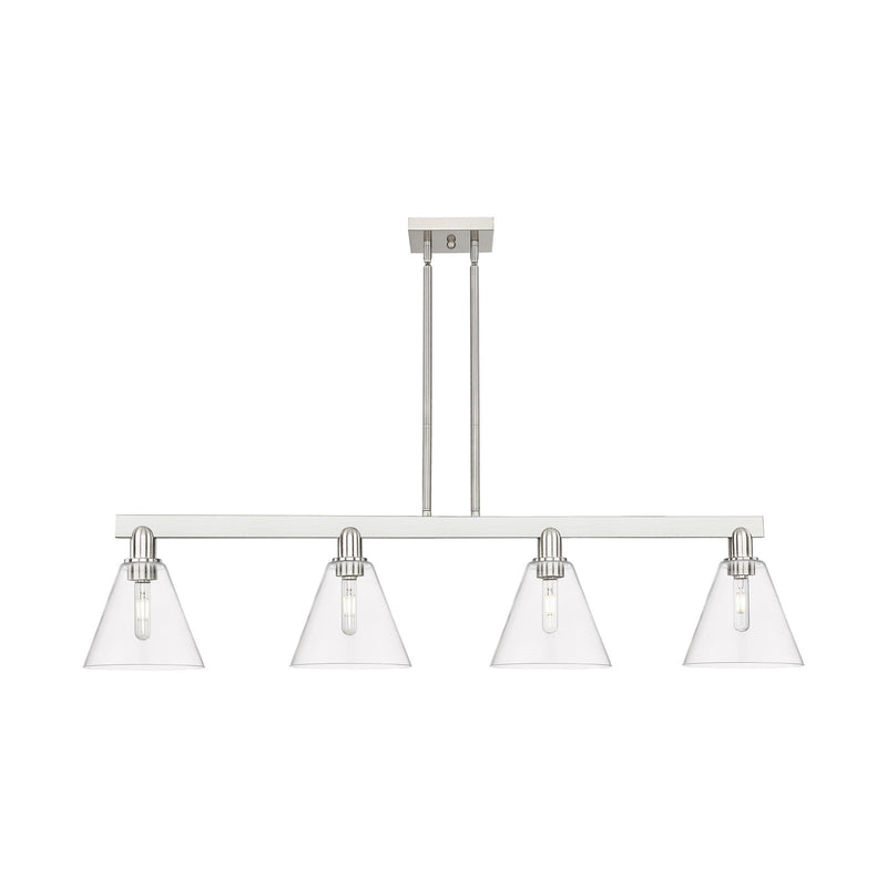 Innovations Berkshire Glass 51in 4-Light Island Light | Industrial Brushed Satin Nickel Steel and Clear Glass | Kitchen Island & | Model 716-4I-SN-GBC-82