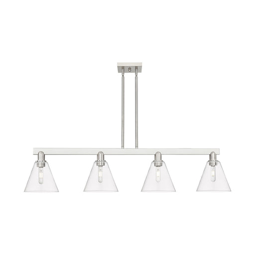 Innovations Berkshire Glass 51in 4-Light Island Light | Industrial Brushed Satin Nickel Steel and Clear Glass | Kitchen Island & | Model 716-4I-SN-GBC-82