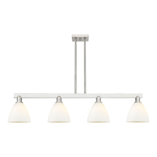 Innovations Bristol 50in 4-Light Island Light | Industrial Brushed Satin Nickel Steel and Matte White Glass | Kitchen Island & | Model 716-4I-SN-GBD-751