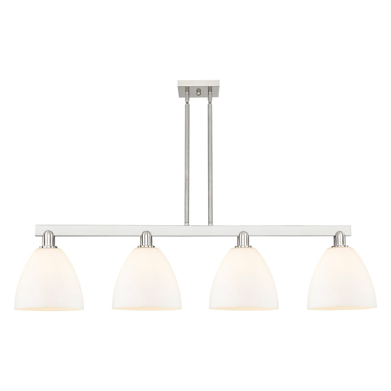 Innovations Bristol 52in 4-Light Island Light | Industrial Brushed Satin Nickel and Matte White Glass | Kitchen Island & Dining | Model 716-4I-SN-GBD-91