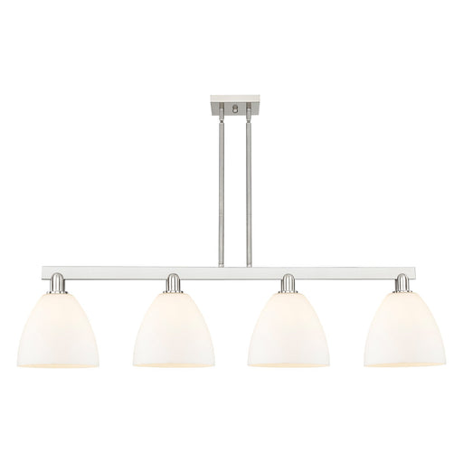 Innovations Bristol 52in 4-Light Island Light | Industrial Brushed Satin Nickel and Matte White Glass | Kitchen Island & Dining | Model 716-4I-SN-GBD-91