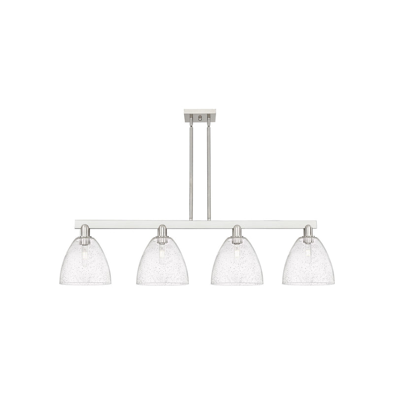Innovations Bristol 52in 4-Light Island Light | Industrial Brushed Satin Nickel Steel and Seedy Glass | Kitchen Island & Dining | Model 716-4I-SN-GBD-94