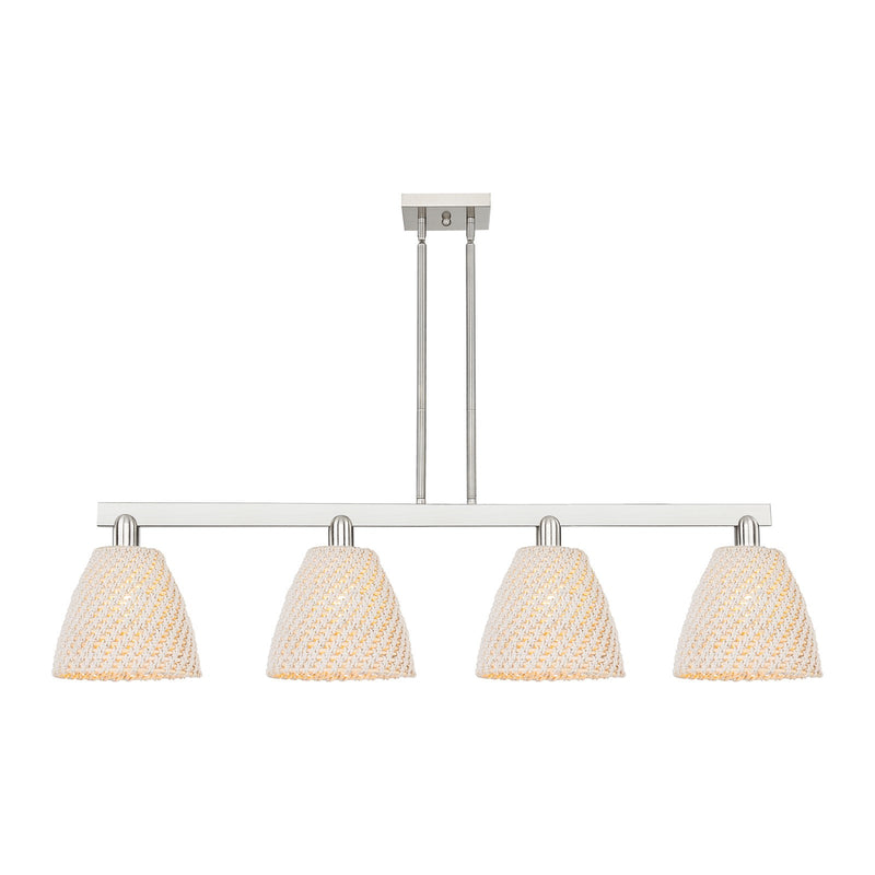Innovations Bristol Natural 52in 4-Light Island Light | Industrial Brushed Satin Nickel and Natural Fiber Shade | Kitchen | Model 716-4I-SN-NBD-9-NAT