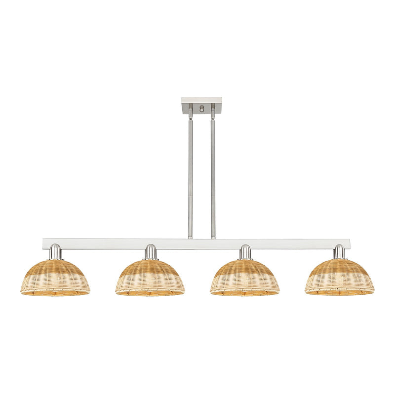 Innovations Bristol Natural II 52in 4-Light Island Light | Industrial Brushed Satin Nickel and Natural Fiber Shade | Kitchen | Model 716-4I-SN-NBD2-9-NAT