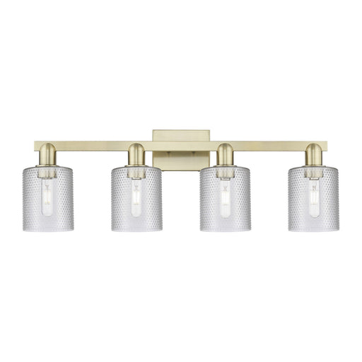Innovations Cobbleskill 32in 4-Light Bath Vanity Light | Industrial Antique Brass Steel and Clear Glass | Bathroom Vanity | Model 716-4W-AB-G112