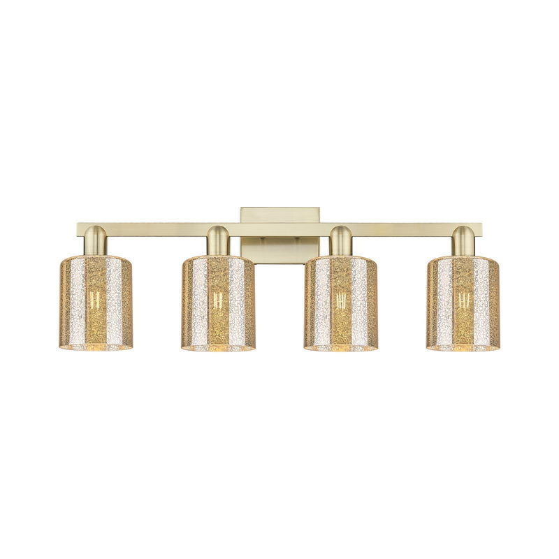 Innovations Cobbleskill 32in 4-Light Bath Vanity Light | Industrial Antique Brass Steel and Mercury Glass | Bathroom Vanity | Model 716-4W-AB-G116