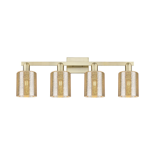 Innovations Cobbleskill 32in 4-Light Bath Vanity Light | Industrial Antique Brass Steel and Mercury Glass | Bathroom Vanity | Model 716-4W-AB-G116