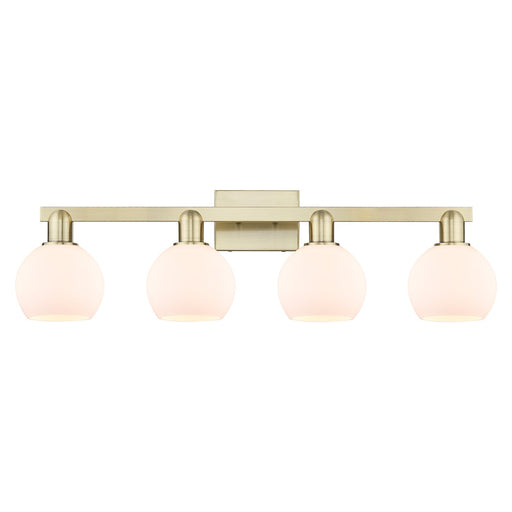 Innovations Athens 33in 4-Light Bath Vanity Light | Industrial Antique Brass Steel and Matte White Glass | Bathroom Vanity | Model 716-4W-AB-G121-6