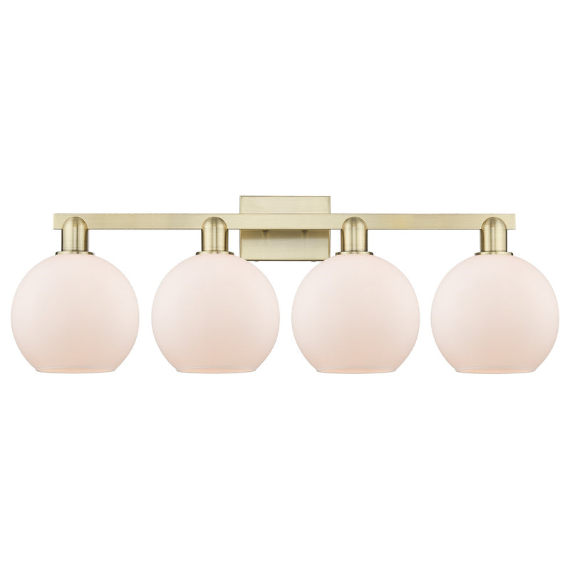 Innovations Athens 35in 4-Light Bath Vanity Light | Industrial Antique Brass and Matte White Glass | Bathroom Vanity | Model 716-4W-AB-G121-8