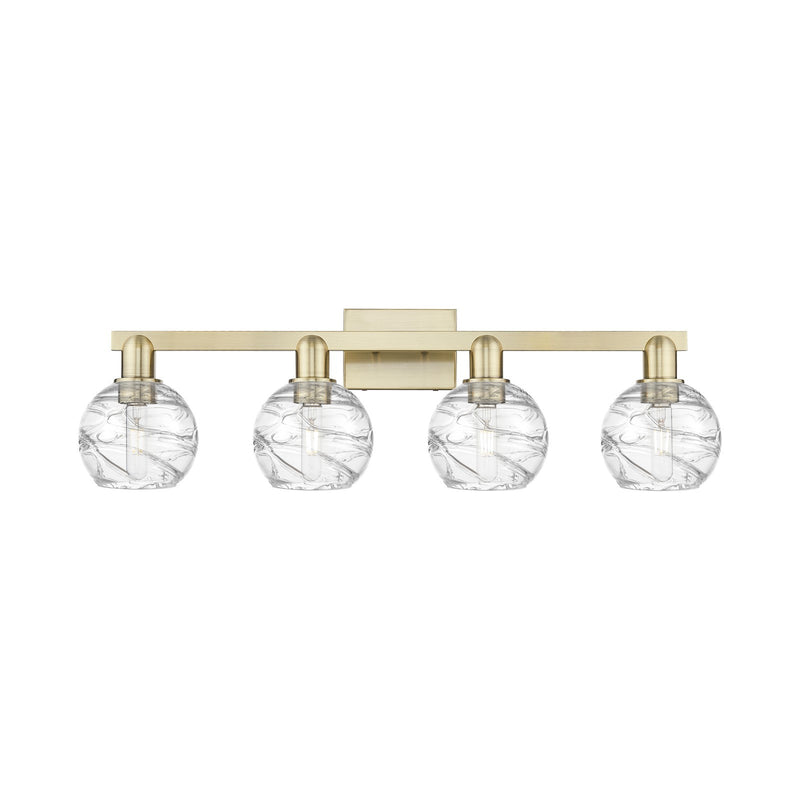 Innovations Athens Deco Swirl 36in 4-Light Bath Vanity Light | Industrial Antique Brass and Clear Glass | Bathroom Vanity | Model 716-4W-AB-G1213-6CL