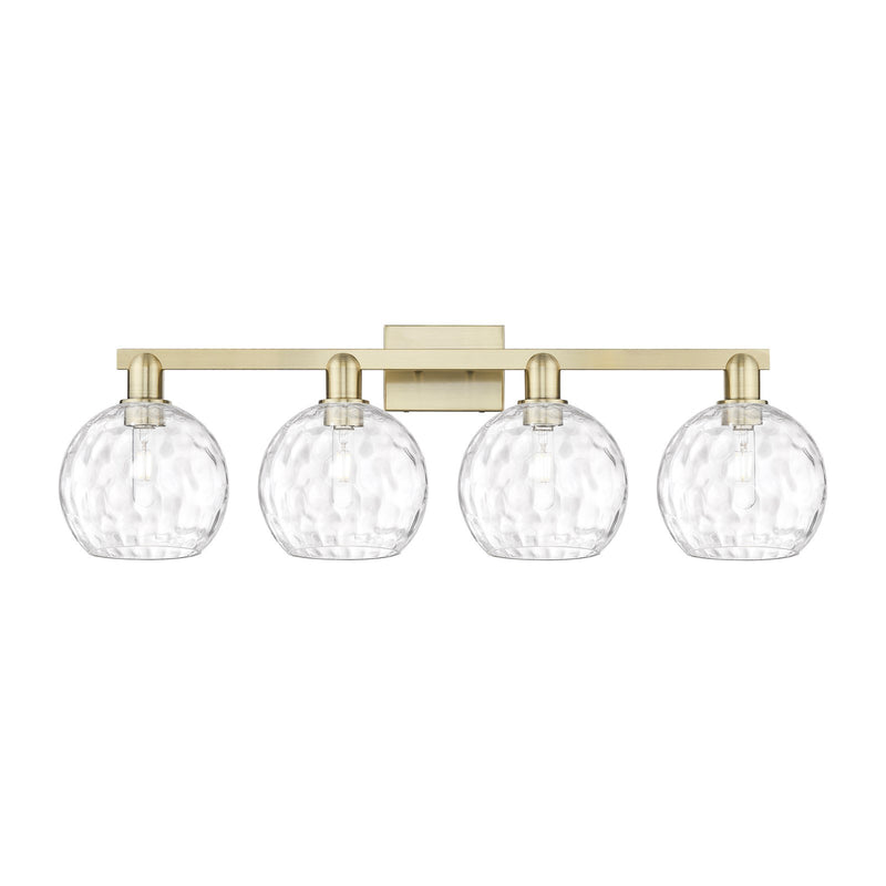 Innovations Athens Water Glass 35in 4-Light Bath Vanity | Industrial Antique Brass and Clear Water Glass | Bathroom Vanity Light | Model 716-4W-AB-G1215-8