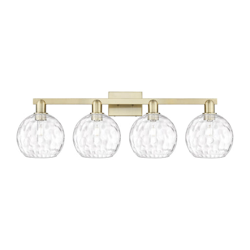 Innovations Athens Water Glass 35in 4-Light Bath Vanity | Industrial Antique Brass and Clear Water Glass | Bathroom Vanity Light | Model 716-4W-AB-G1215-8
