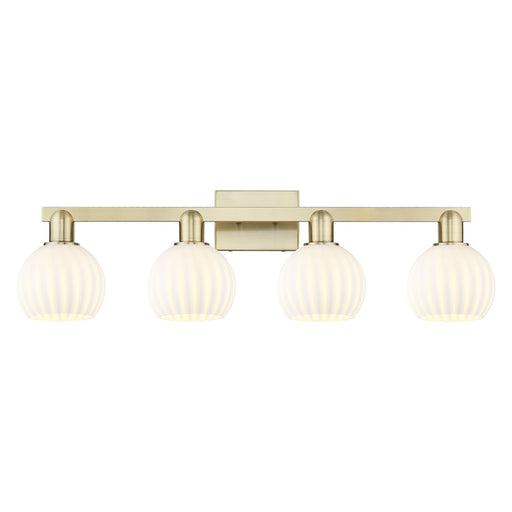 Innovations Lighting White Venetian 33in 4-Light Bath Vanity Light | Industrial Antique Brass and White Venetian Glass | Model 716-4W-AB-G1217-6WV