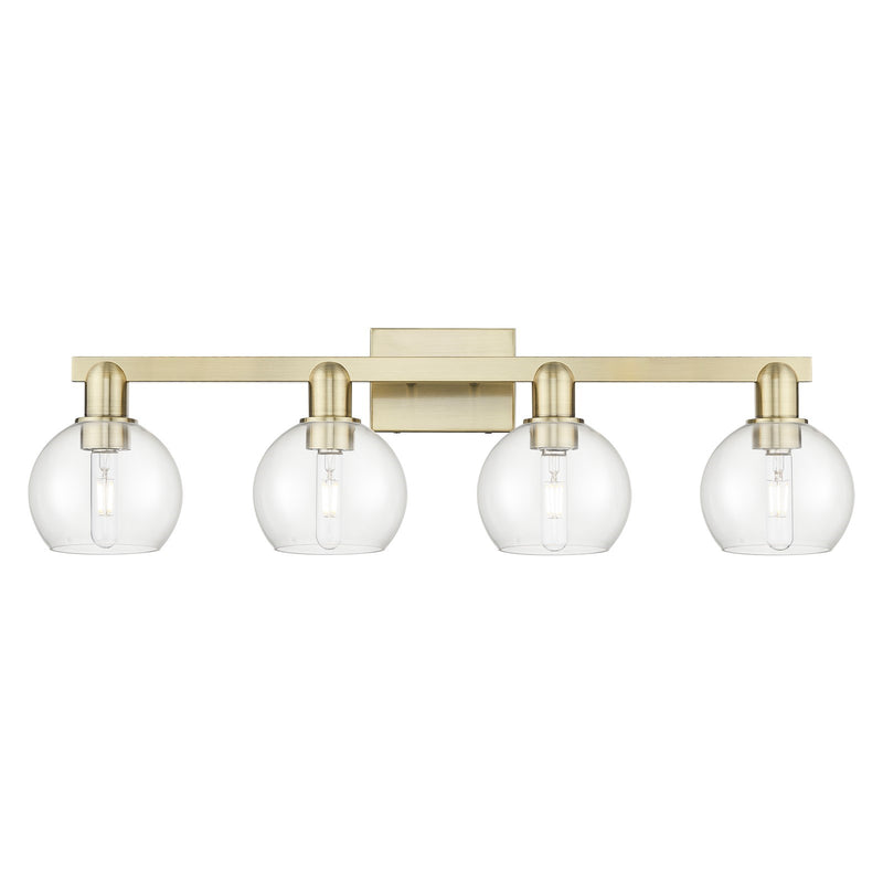 Innovations Athens 33in 4-Light Bath Vanity Light | Industrial Antique Brass Steel and Clear Glass | Bathroom Vanity | Model 716-4W-AB-G122-6