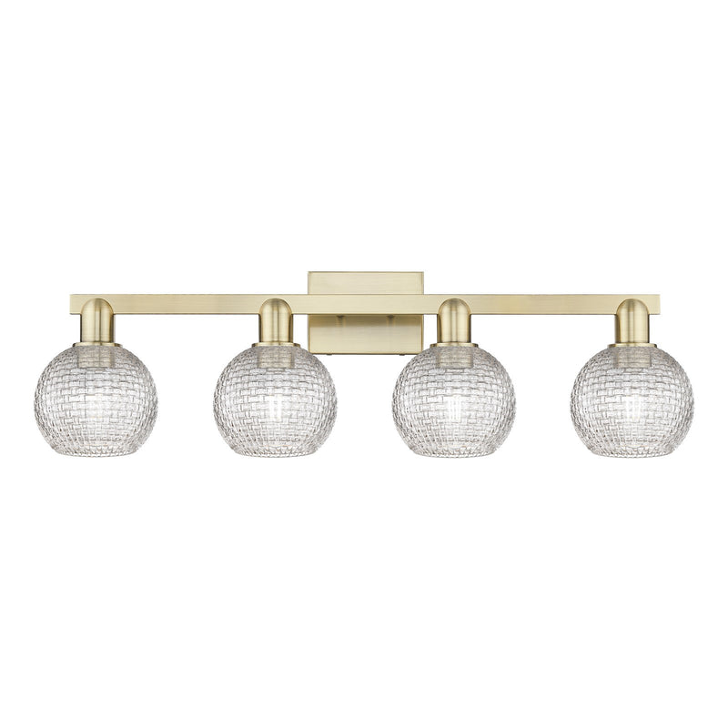 Innovations Athens 33in 4-Light Bath Vanity | Industrial Antique Brass and Clear Basket Weave Glass | Bathroom Vanity Light | Model 716-4W-AB-G122C-6CL
