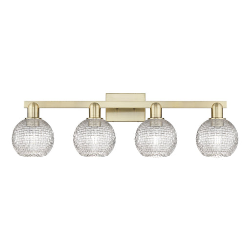 Innovations Athens 33in 4-Light Bath Vanity | Industrial Antique Brass and Clear Basket Weave Glass | Bathroom Vanity Light | Model 716-4W-AB-G122C-6CL