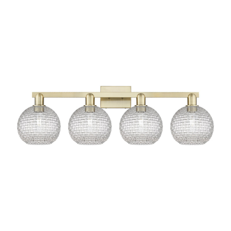 Innovations Athens 35in 4-Light Bath Vanity Light | Industrial Antique Brass Steel and Clear Basket Weave Glass | Bathroom | Model 716-4W-AB-G122C-8CL