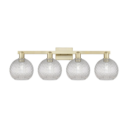 Innovations Athens 35in 4-Light Bath Vanity Light | Industrial Antique Brass Steel and Clear Basket Weave Glass | Bathroom | Model 716-4W-AB-G122C-8CL