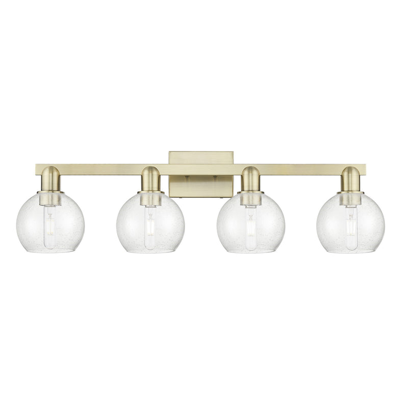 Innovations Athens 33in 4-Light Bath Vanity Light | Industrial Antique Brass Steel and Seedy Glass | Bathroom Vanity | Model 716-4W-AB-G124-6