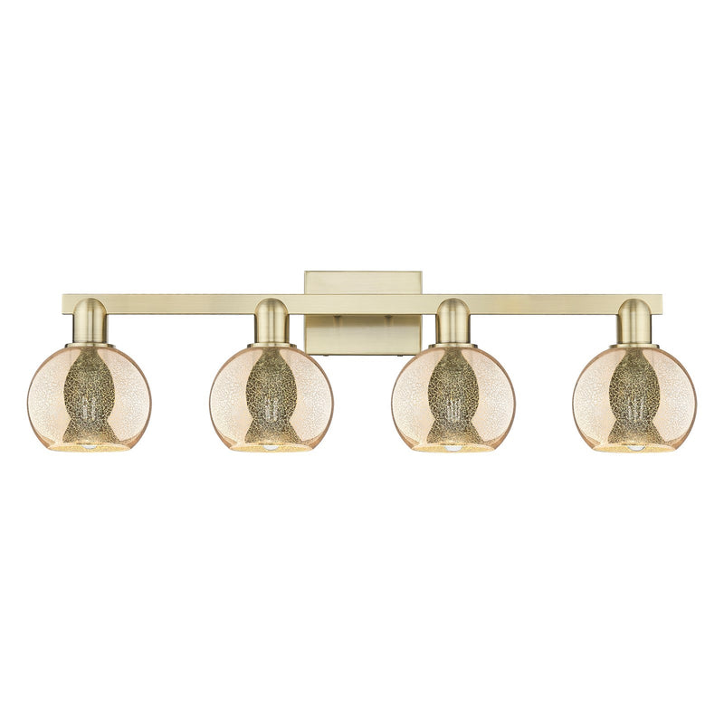 Innovations Athens 33in 4-Light Bath Vanity Light | Industrial Antique Brass and Mercury Glass | Bathroom Vanity | Model 716-4W-AB-G128-6