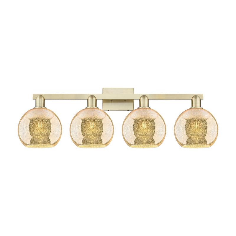 Innovations Athens 35in 4-Light Bath Vanity Light | Industrial Antique Brass Steel and Mercury Glass | Bathroom Vanity | Model 716-4W-AB-G128-8