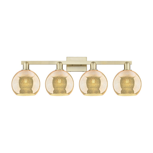 Innovations Athens 35in 4-Light Bath Vanity Light | Industrial Antique Brass Steel and Mercury Glass | Bathroom Vanity | Model 716-4W-AB-G128-8