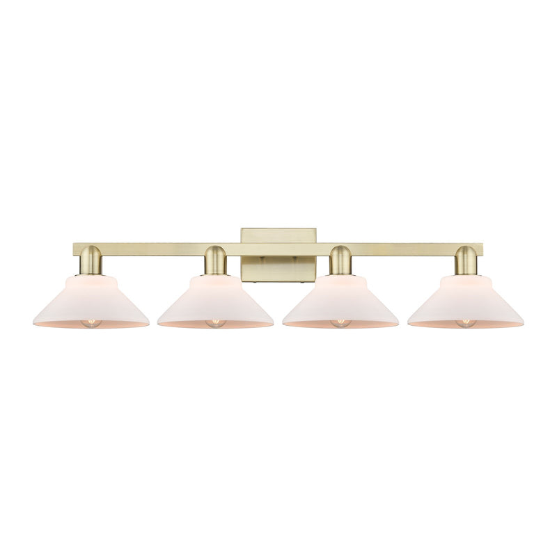 Innovations Orwell 35in 4-Light Bath Vanity Light | Industrial Antique Brass and Matte White Glass | Bathroom Vanity | Model 716-4W-AB-G131