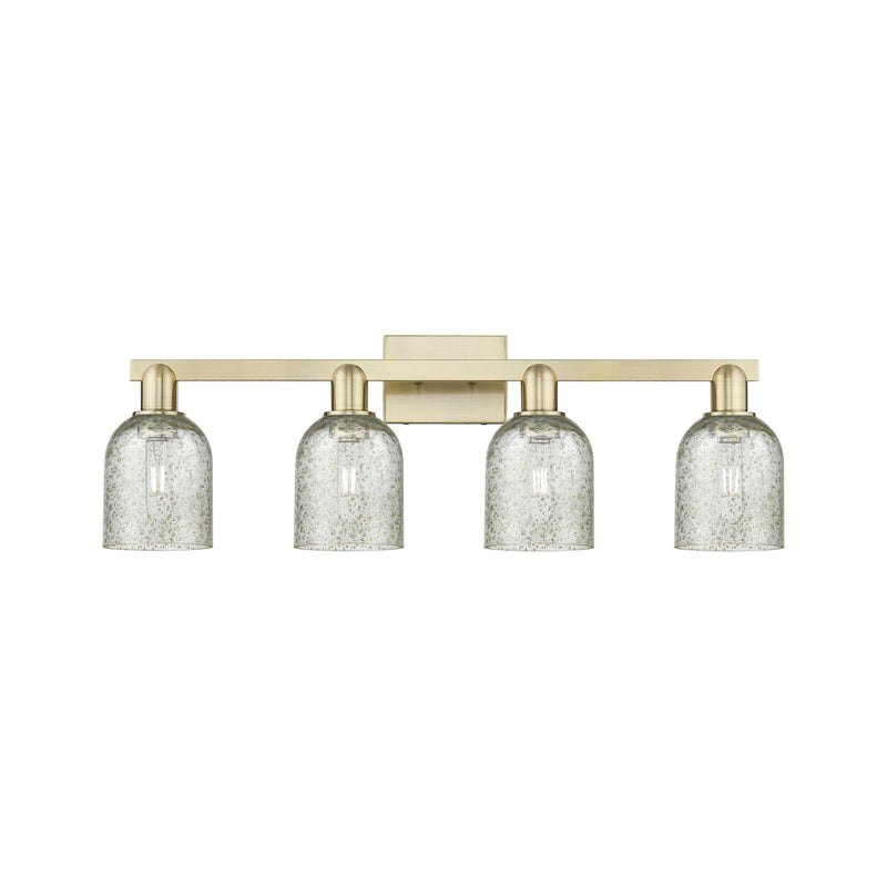 Innovations Caledonia 32in 4-Light Bath Vanity Light | Industrial Antique Brass Steel and Mica Glass | Bathroom Vanity | Model 716-4W-AB-G259