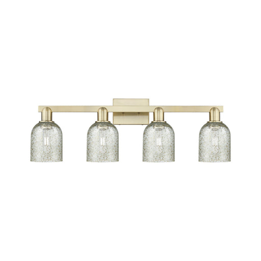 Innovations Caledonia 32in 4-Light Bath Vanity Light | Industrial Antique Brass Steel and Mica Glass | Bathroom Vanity | Model 716-4W-AB-G259