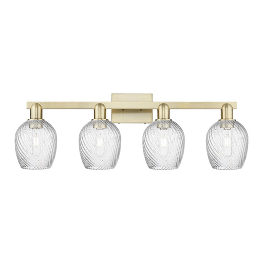 Innovations Salina 33in 4-Light Bath Vanity Light | Industrial Antique Brass Steel and Clear Spiral Fluted Glass | Bathroom Vanity | Model 716-4W-AB-G292